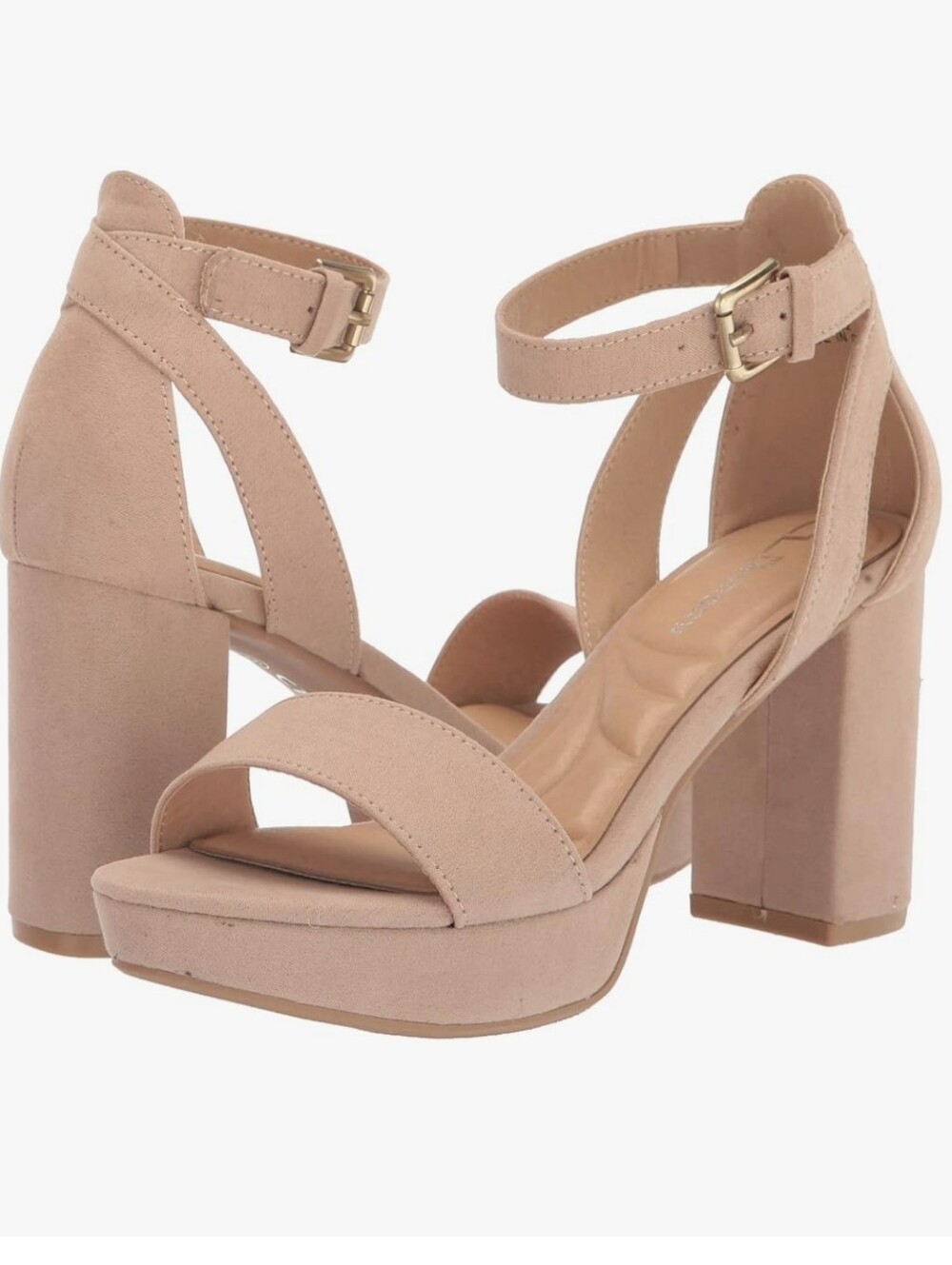 CL By Laundry Gasp Heels Block Heel Platform Ankle Strap Nude Sandals Chunky